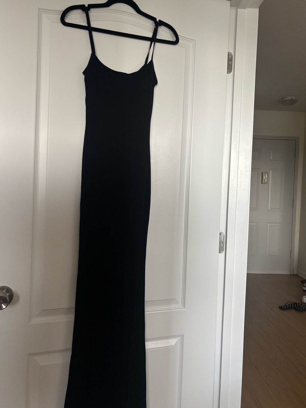 Women's Black Spaghetti Strap Maxi Dress - Sleek Evening Slip